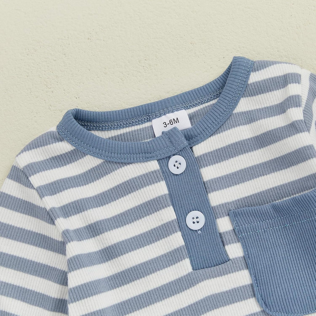 fhutpw Baby Boy Clothes 3 6 12 18 Months Ribbed Knitted Long Sleeve Romper and Pants Sets Newborn Fall Splicing Color Outfits