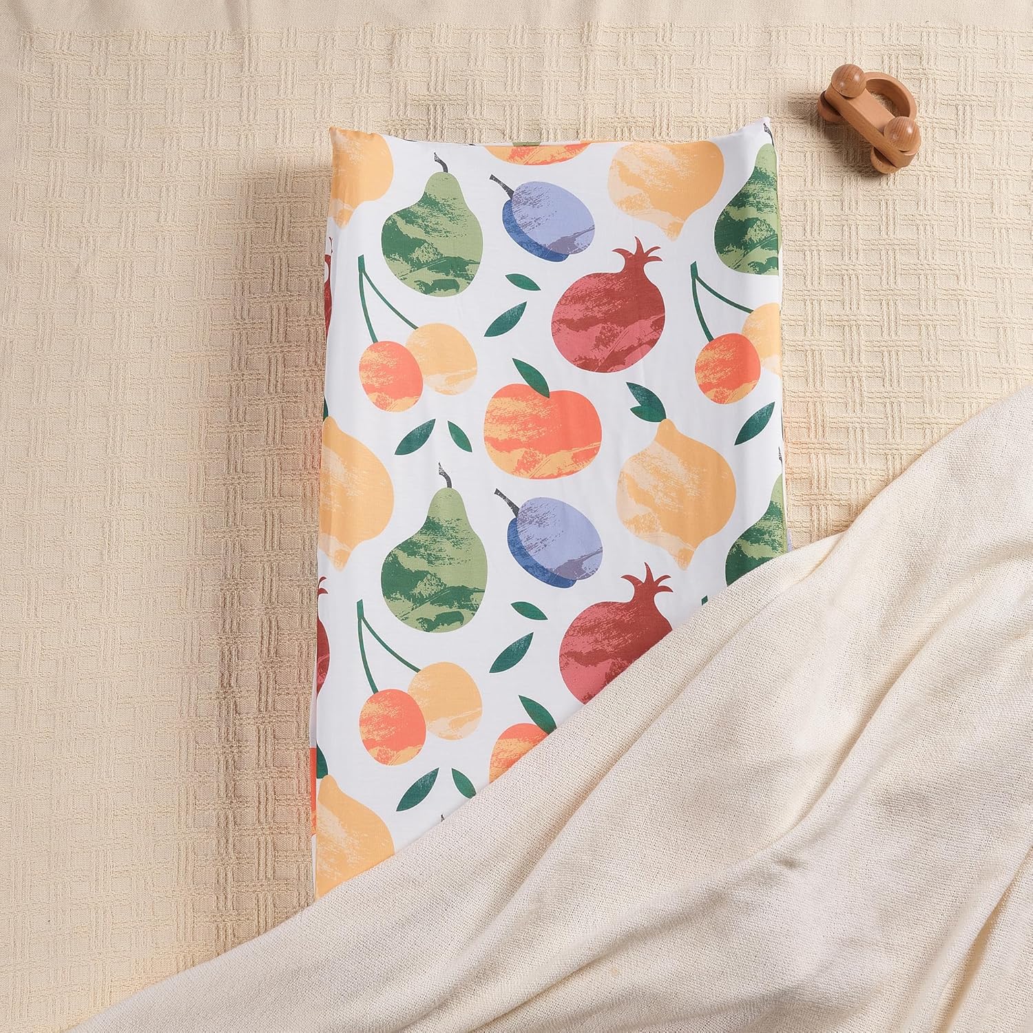 TILLYOU Baby Changing Pad Cover, Changing Table Cover for Girls Boys, Ultra Soft Breathable, 2 Pack Fruit Shadow & orangish