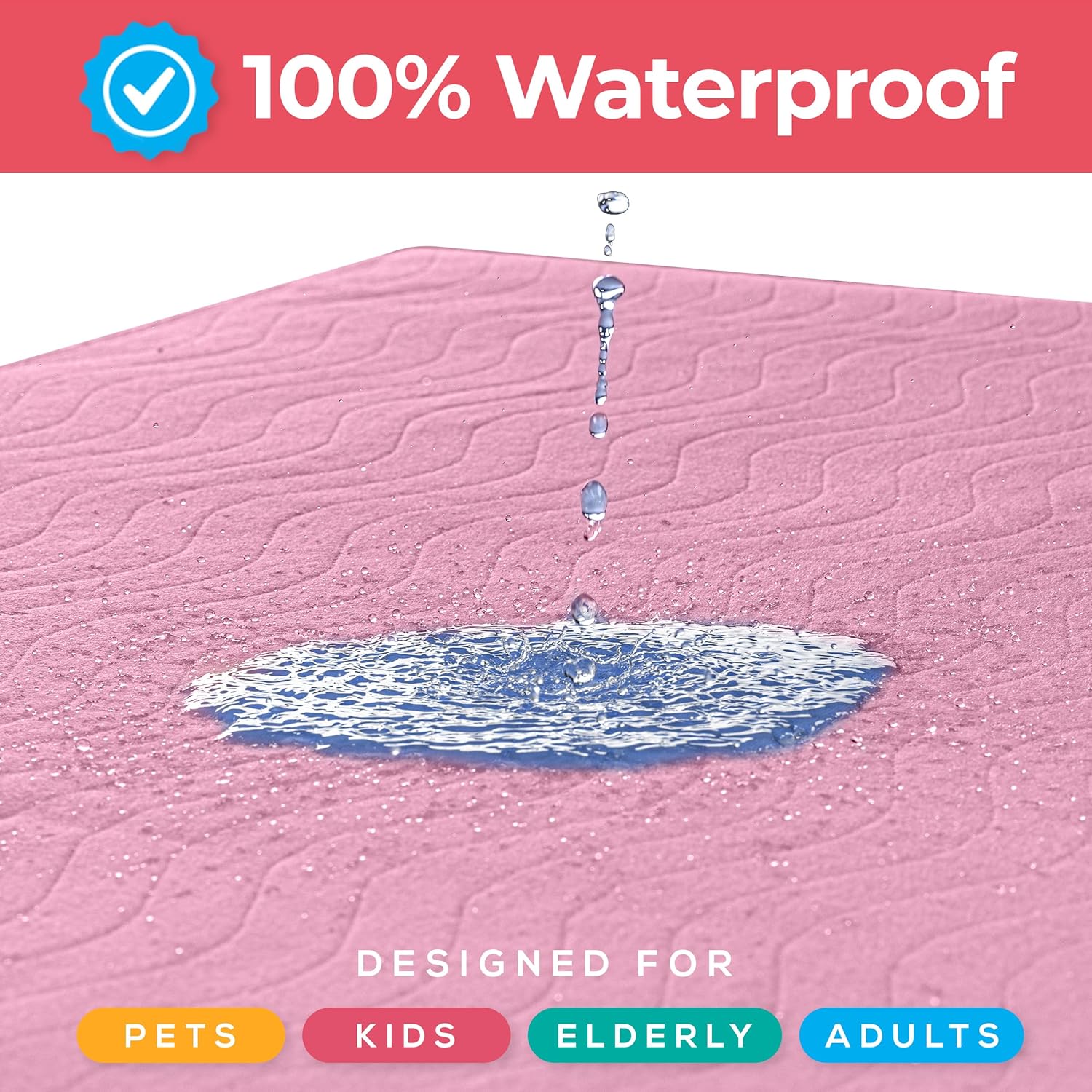 Utopia Bedding Washable Underpads 34" x 52" (Pack of 4), Waterproof Reusable Heavy Absorbency Incontinence Bed Pads for Adults, Kids, Elderly and Pets, Bedwetting Pads for Sofa and Couch (Pink)