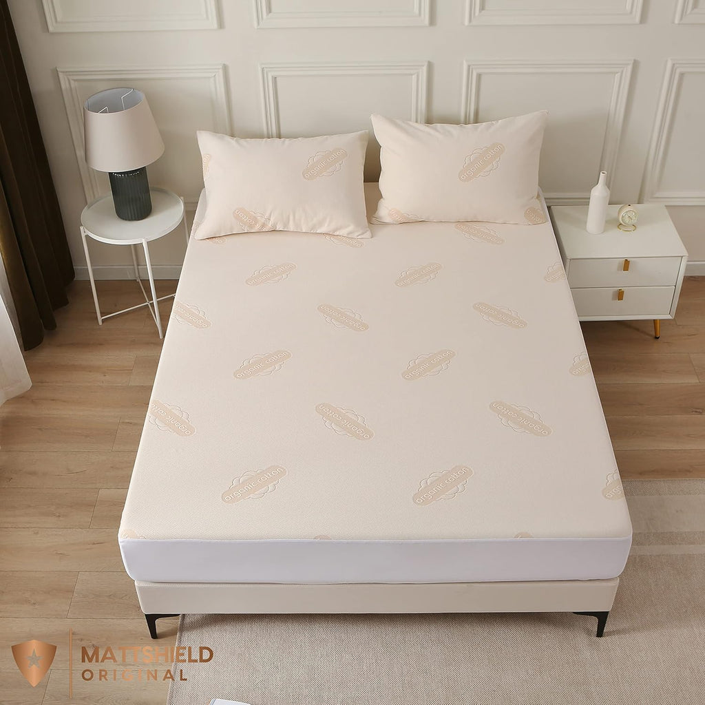 Waterproof Organic Mattress Protector Queen - Organic Cotton Breathable Mattress Pad Cover - 200 GSM Comfort - Deep Pocket - Fitted Comfort
