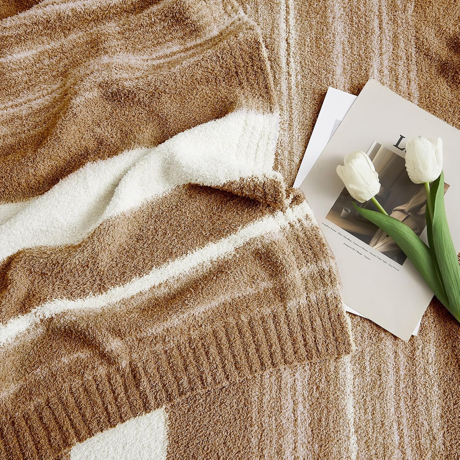 WRENGONGE Burnt Orange Throw Blanket, 50x70 Soft Cozy Striped Throw Blankets for Couch, Sofa, Bed, Travel, Lightweight Fluffy Warm Plush Decorative Blankets for Women, Men,Kids Gift