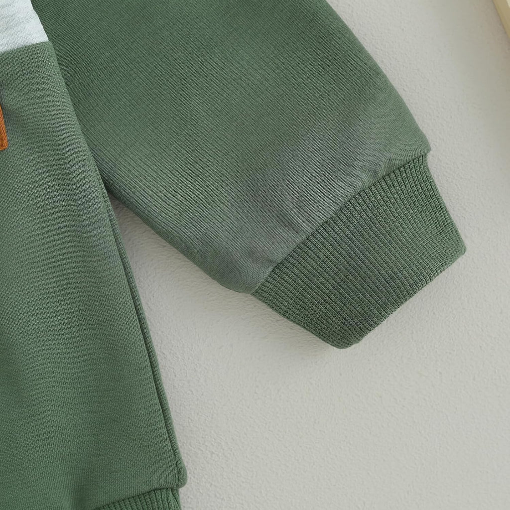 Kupretty Toddler Baby Boy Fall Winter Clothes Color Block Long Sleeve Sweatshirt Pullover Tops + Joggers Pants Outfit Set