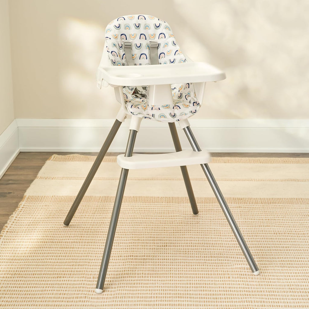 Regalo High Chair with Jelly Bean Seat Pad for Babies and Toddlers, Award Winning Brand, Removable Oversized Tray with Cup Holder, Five Point Harness, White