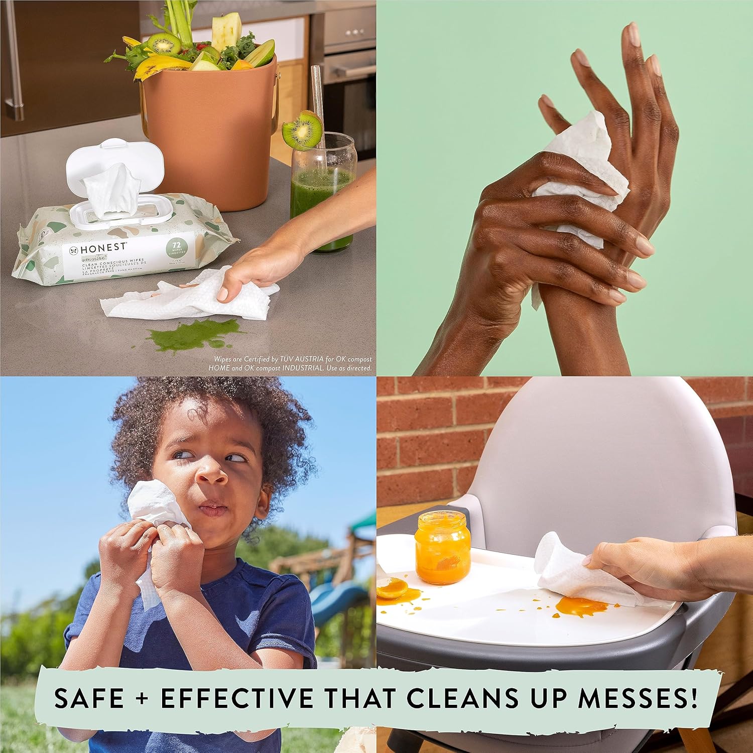 The Honest Company Clean Conscious Multi-Use Wipes | Hypoallergenic + Unscented for Sensitive Skin | Over 99% Water, Compostable, Plant Based, Baby Wipes | Geo Mood, 288 Count