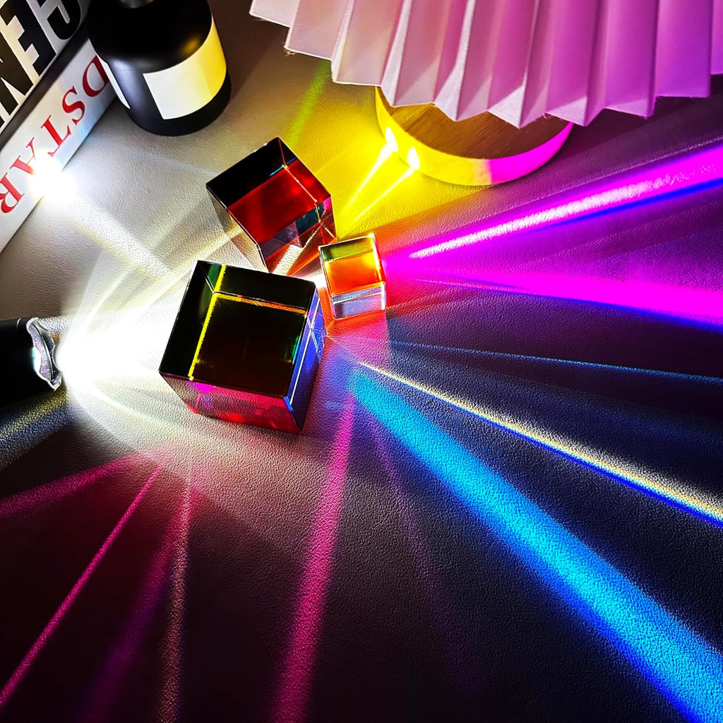 Mixing Colors Cube with Display Stand Diamond Polished, Scientific and Educational Toys, Gorgeous Physics Toys Satisfying Silent Desk Toysize60mm