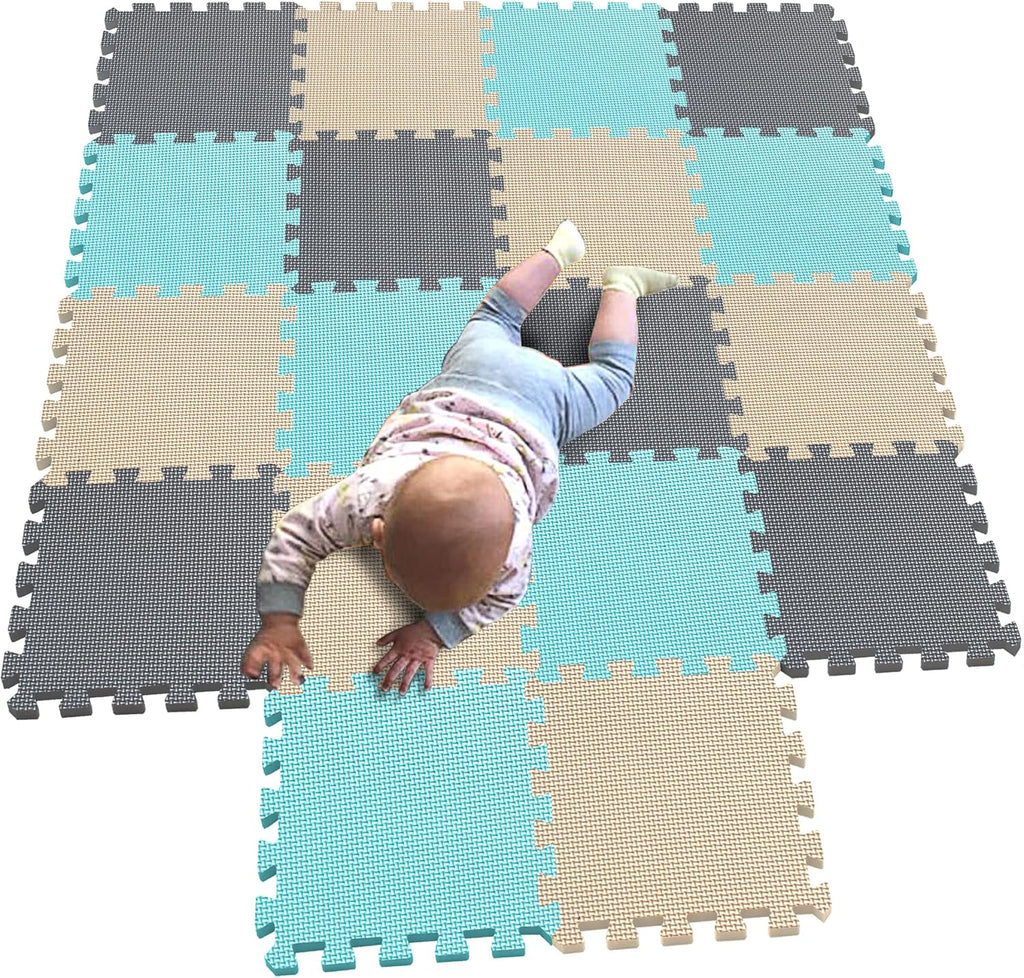 MQIAOHAM® 18 Pieces Puzzle Play Mats, Soft Baby Play Mat, Kids Interlocking Foam Floor Tiles, Toddlers Carpet Playmats G301018-108110112