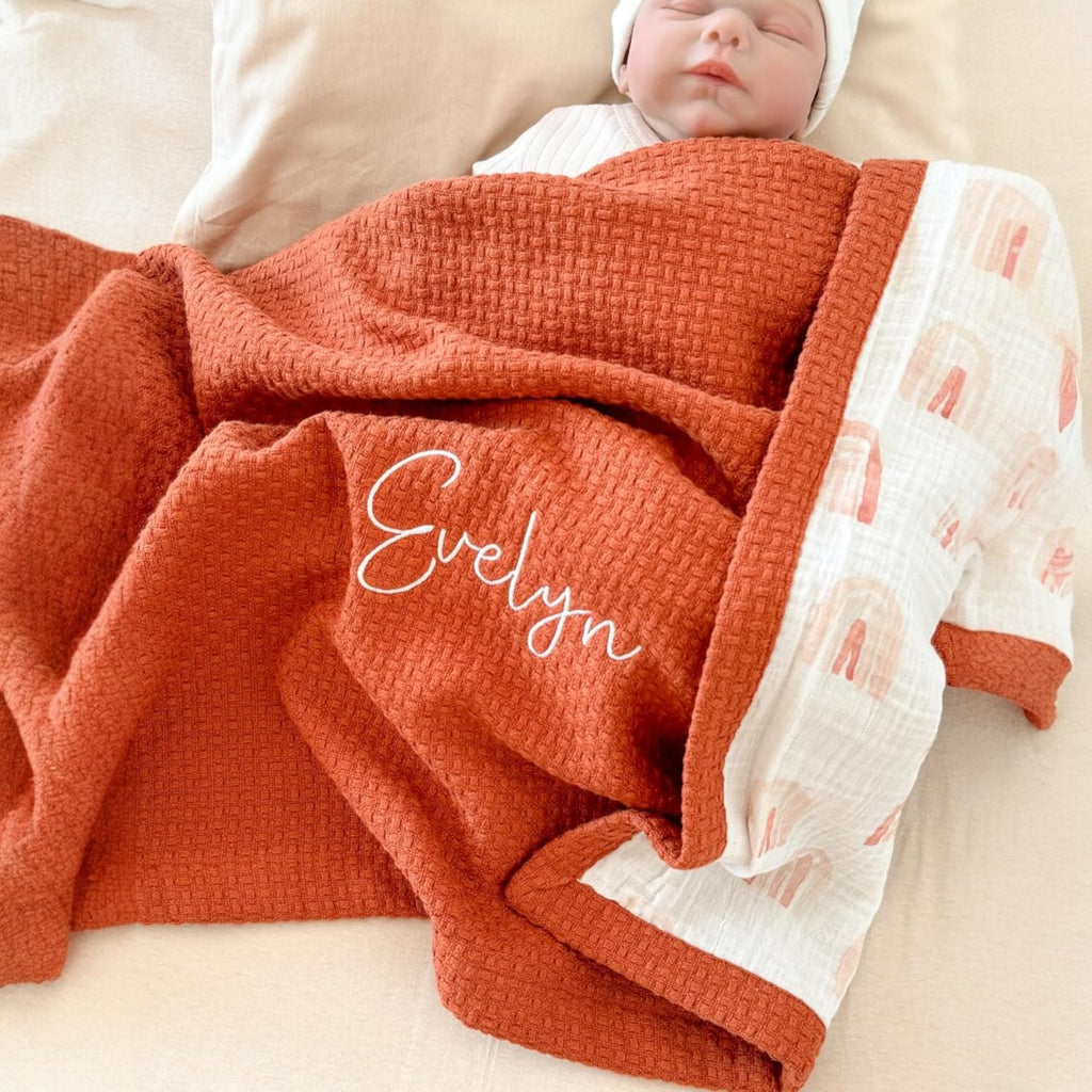 Personalized Baby Blanket with Name – Handmade 100% Organic Cotton Newborn Gift | Custom Knit Blanket for Boys, Girls, Kids & Baby Showers
