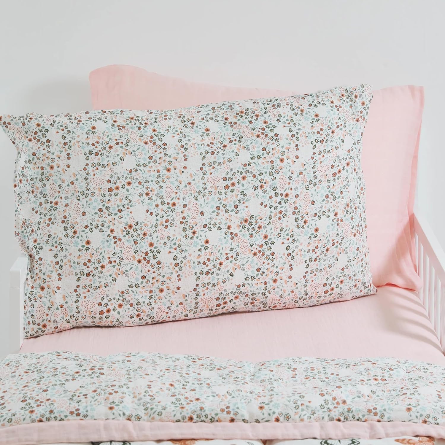 Little Unicorn Standard Pillowcase 2 Pack | Super Soft & Breathable Muslin Fabric | Snug Envelope Closure (Petal Press)