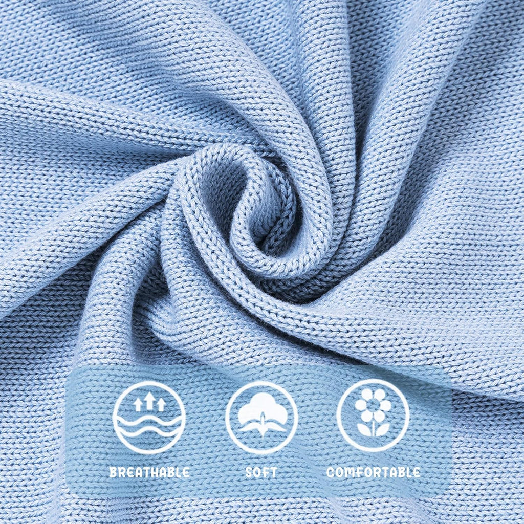 Booulfi Baby Blankets Neutral Knitted Blue Cotton Blue Baby Blanket Stroller Lace Border Crochet Winter Crib Baby Blanket New Baby Essentials