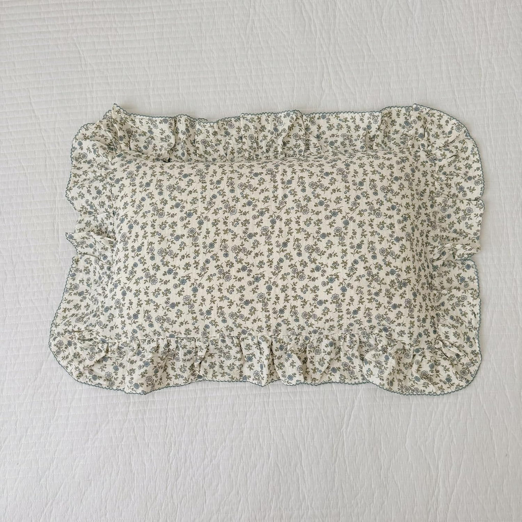 BuLuTu Soft Cotton Kids Pillowcases Standard Size, Blue Floral Toddler Pillowcases for Girls Boys, Cotton Muslin Pillow Protector for Children Bedding Gift, Envelope Closure,20"x26",1 PC