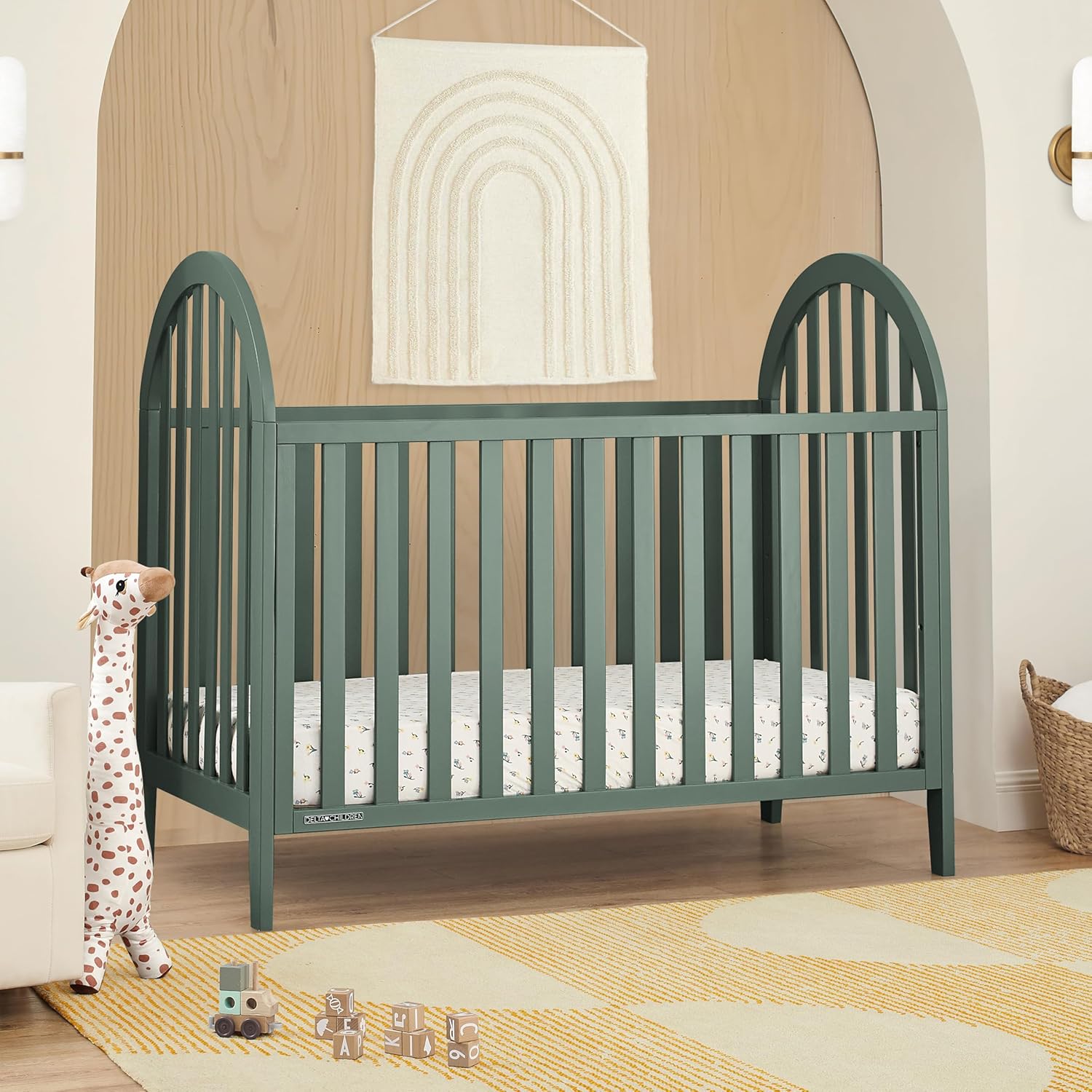 Delta Children Milano 4-in-1 Convertible Crib - Greenguard Gold Certified, Grassy Glen