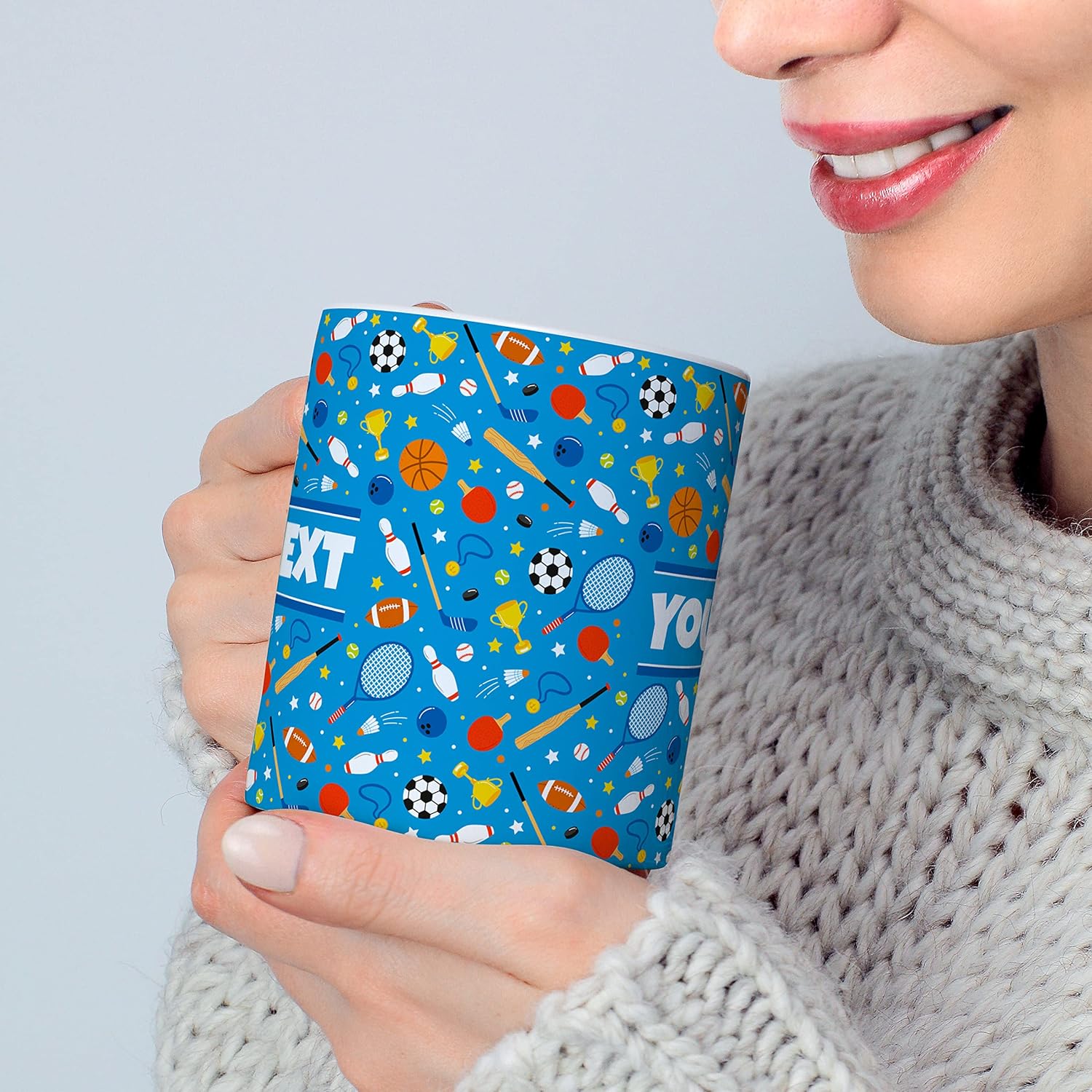 Personalized Mug for Kids - Sports - Custom Name/Text, Ceramic Hot Chocolate/Cocoa/Coffee Cup for Boys/Girls, Birthday/Christmas/Holiday Gift - 11 oz, Navy Blue Handle