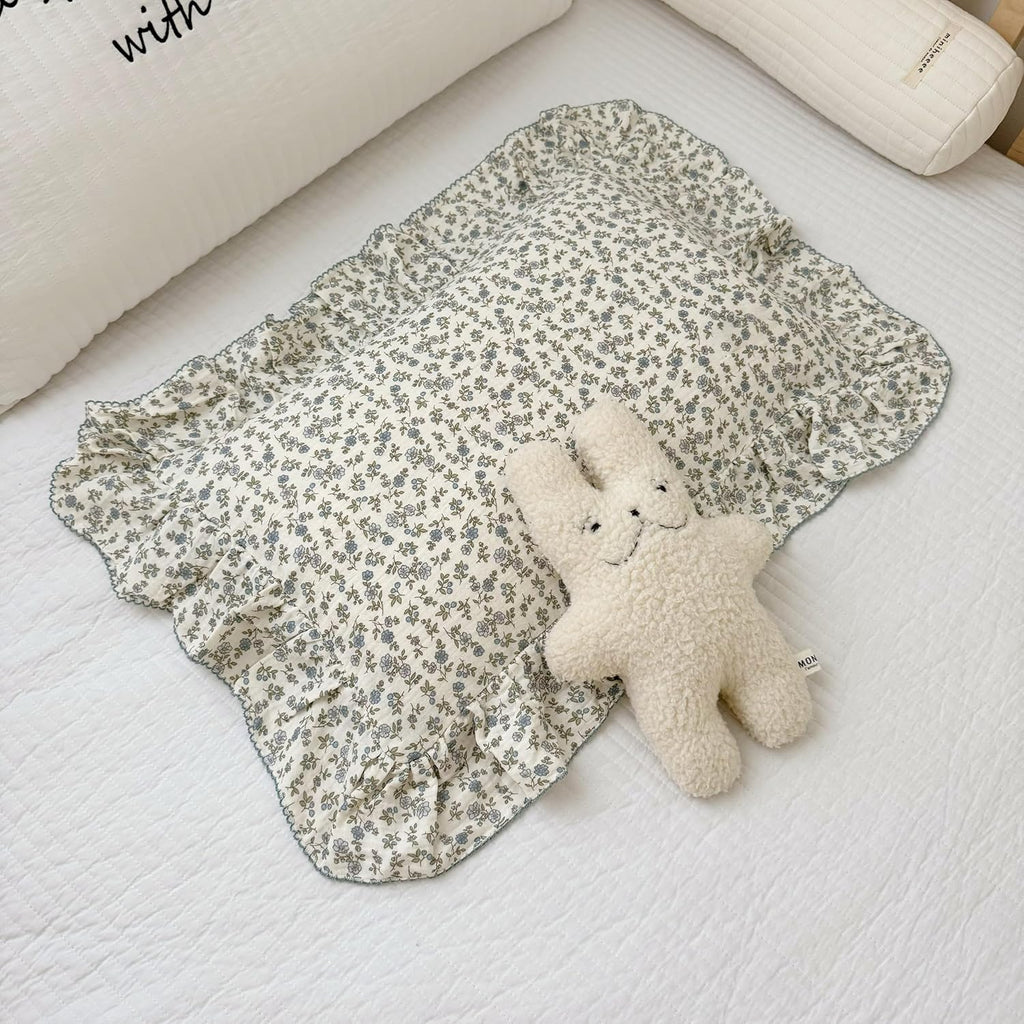 BuLuTu 2 Layers Muslin Cotton Toddler Pillowcase, 1 pc, 14"x20", Shabby Chic Blue Floral Print Pillow Cases for Kids Girls Boys Pillow Covers Soft Breathable, Envelope Closure