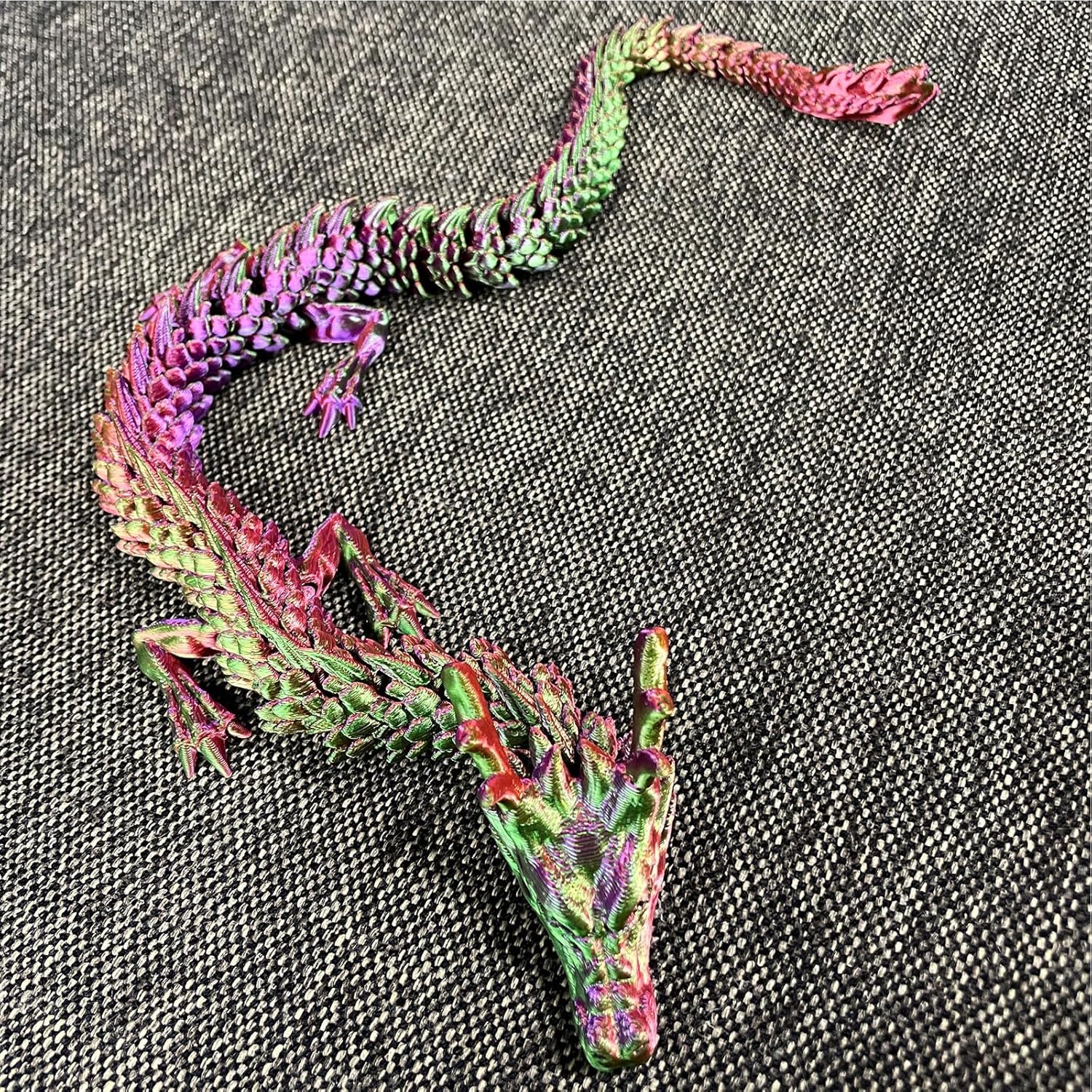 3D Printed Dragon Fidget Toy, 18in Surprise Mystery Dragon, Crystal Dragon Fidget Toy, Articulated Pye Dragon Fish/Display Cabinet/Home/Office Desktop Decor (Laser Neon)