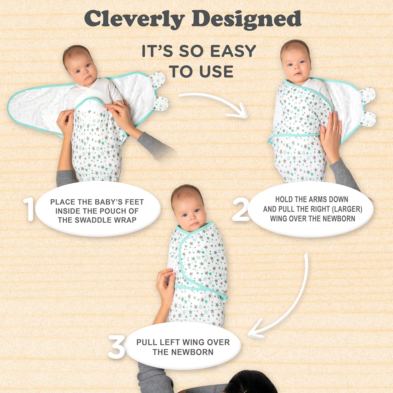 Bublo Baby Swaddles for Newborns – 3-Pack Infant Swaddles 0-3 Months – Adjustable Swaddle Sleep Sack with Zipper – Soft Cotton Baby Wrap for Safe & Cozy Sleep (Aqua)