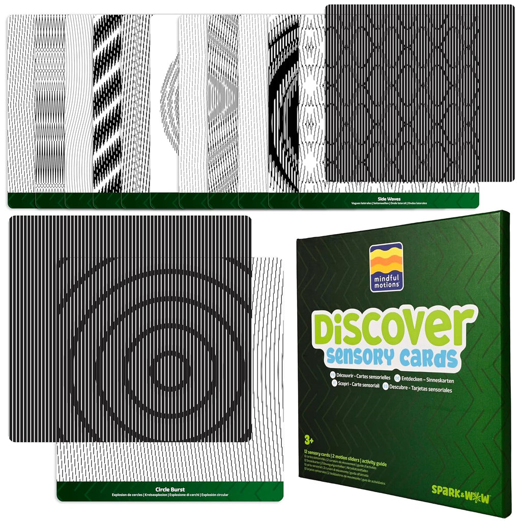 SPARK & WOW Sensory Cards | Discover | 12 Dynamic Patterns | 2 Sliders | Calming Corner Items for Kids | Screen-Free Visual Sensory Toys
