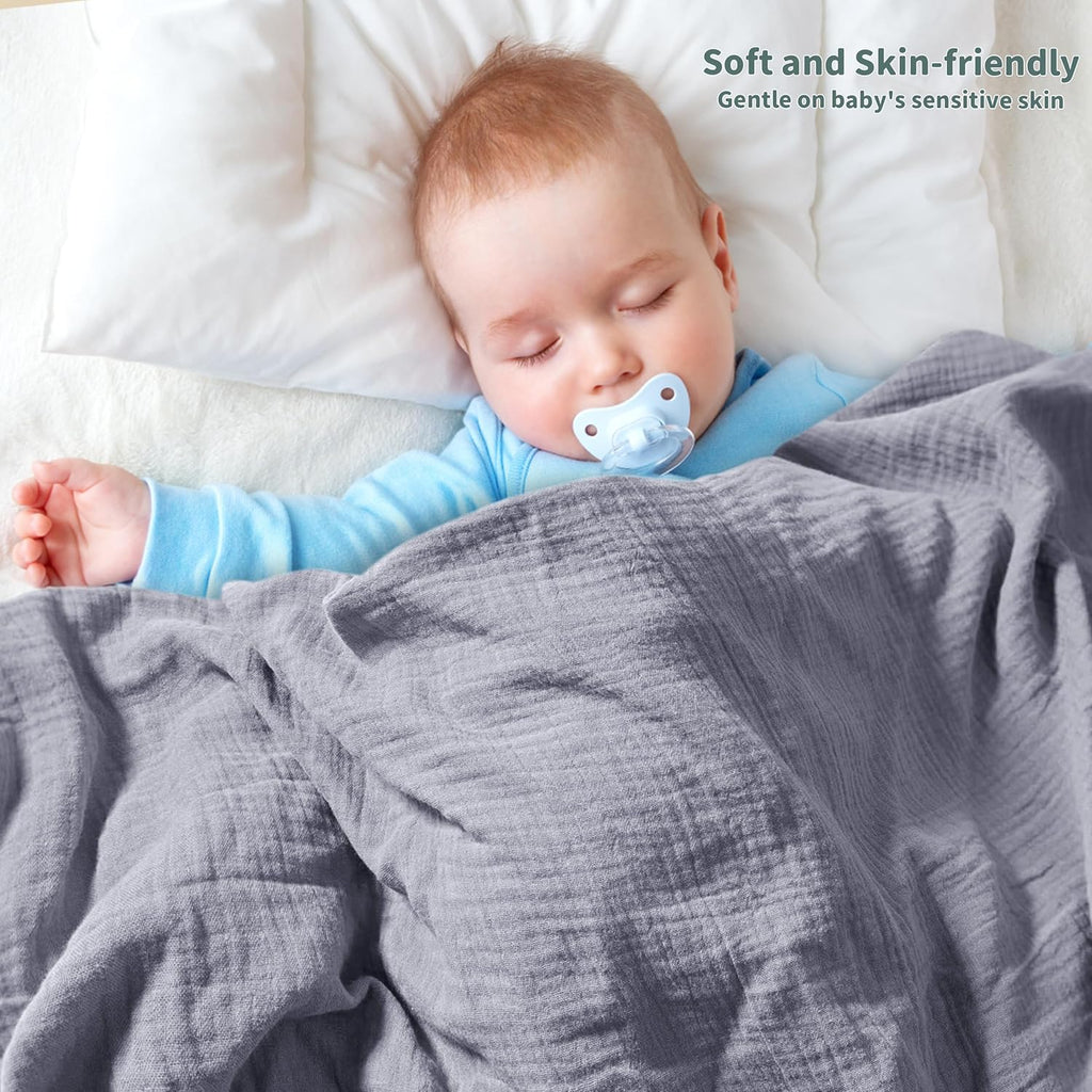 Muslin Swaddle Blankets for Newborn, 2 Pack Breathable Soft Receiving Blanket, Large 41 x 41 inches Swaddle Wrap Burping Clothes, Essentials Infant Shower Items. (Gray & Green)