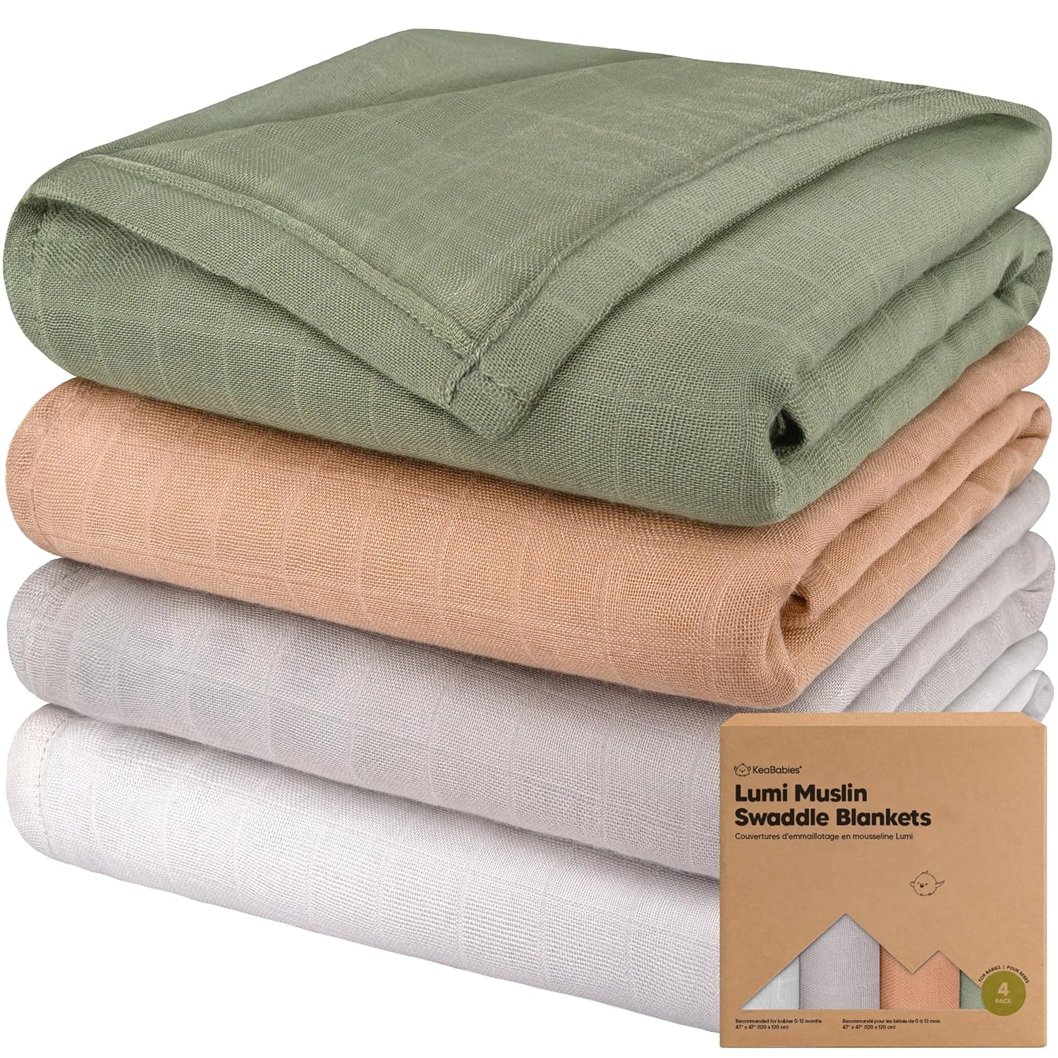 4-Pack Muslin Swaddle Blankets for Boys, Girls - Organic Baby Swaddles for Newborns, Soft & Breathable Receiving Baby Blankets for Girl, Boy, Neutral, Newborn Essentials Gift (Pine)