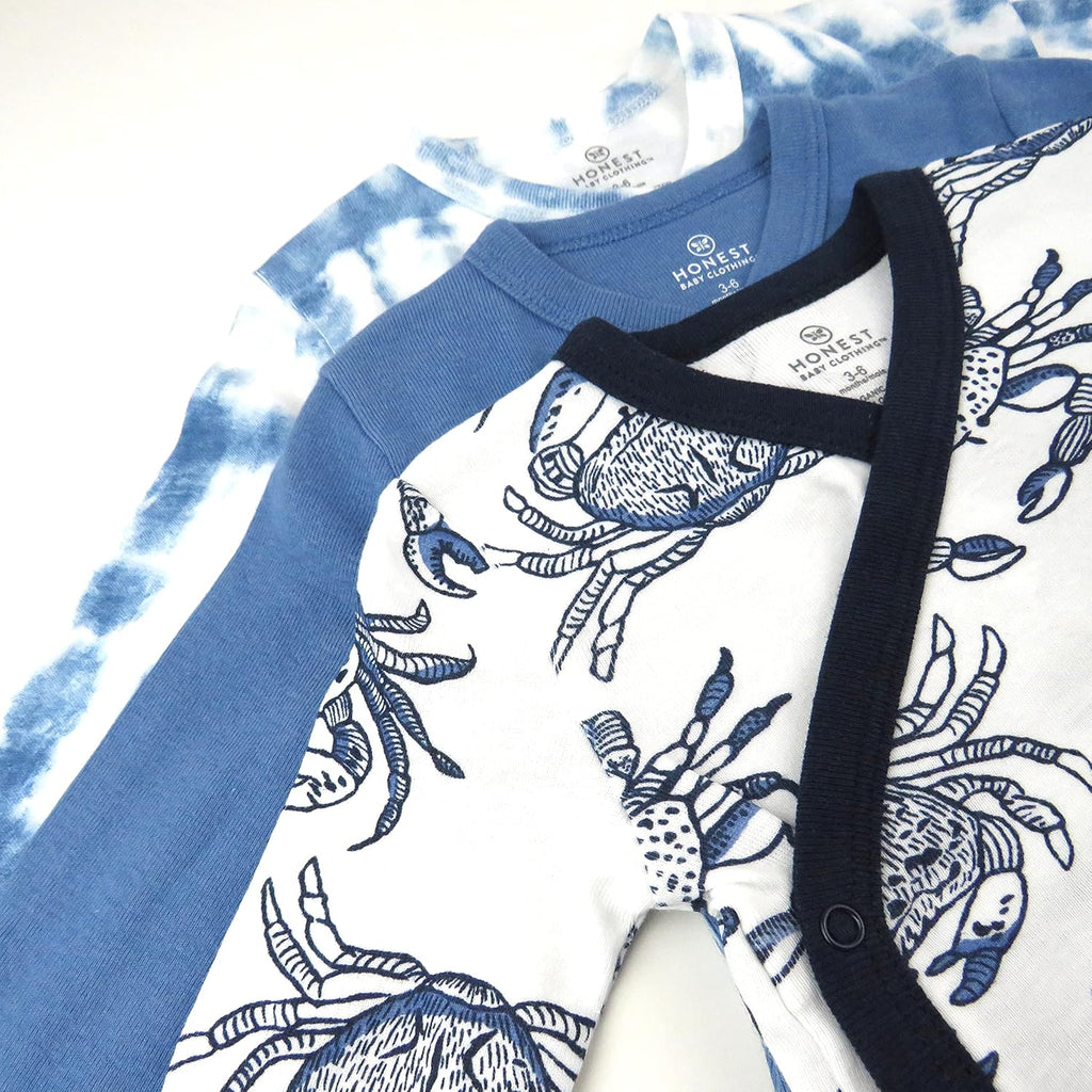 HonestBaby unisex-baby 3-pack Long Sleeve Side-snap Kimono Bodysuits Organic Cotton for Infant Baby Boys, Girls, Unisex