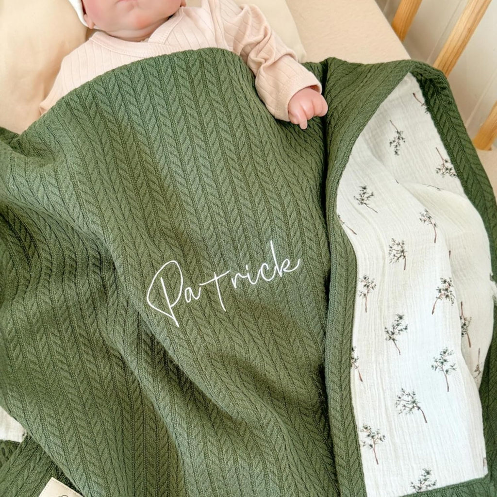 Personalized Baby Blanket with Name – Handmade 100% Organic Cotton Newborn Gift | Custom Knit Blanket for Boys, Girls, Kids & Baby Showers