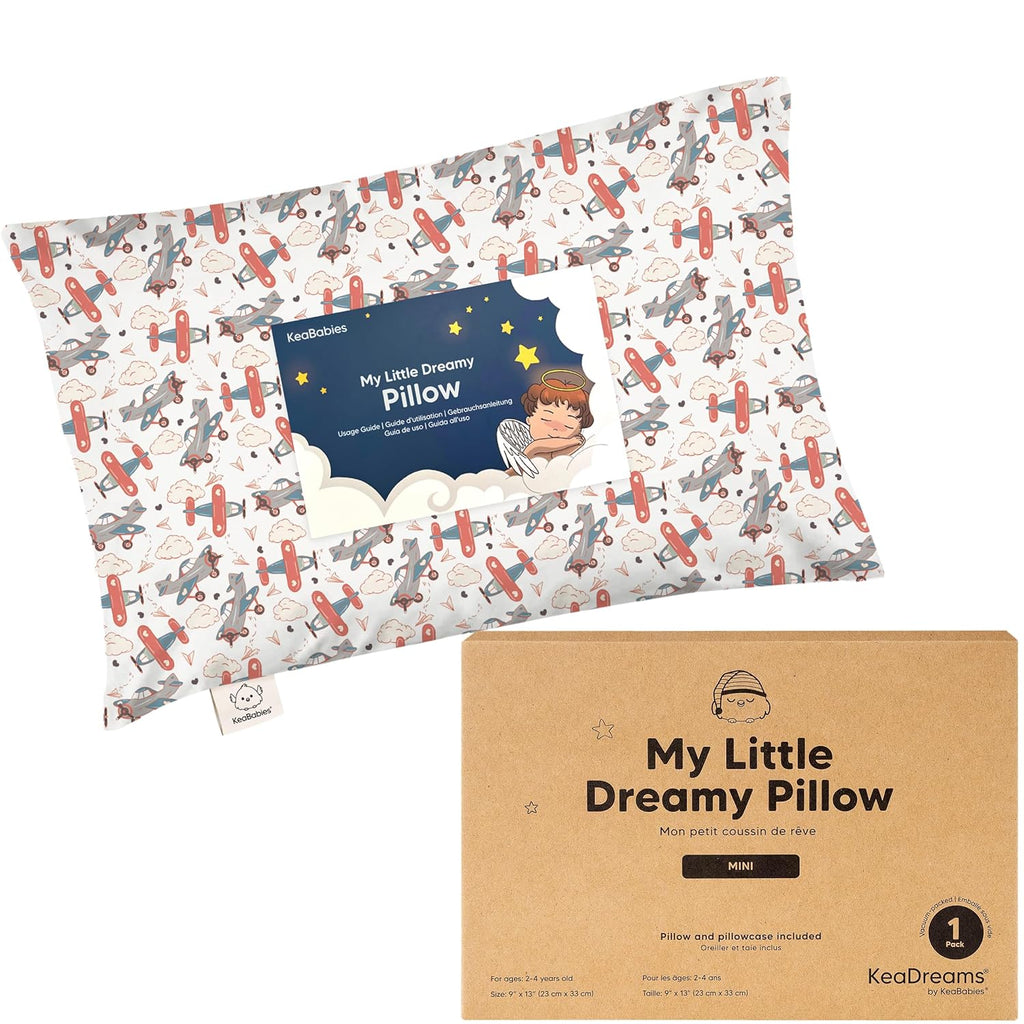 Mini Toddler Pillow with Pillowcase - 9x13 My Little Dreamy Travel Kids Pillow for Sleeping, Toddler Bed, Small, Tiny, Organic Cotton Pillowcase, Soft & Breathable, Kids 2-4 Years Old (Aircraft)
