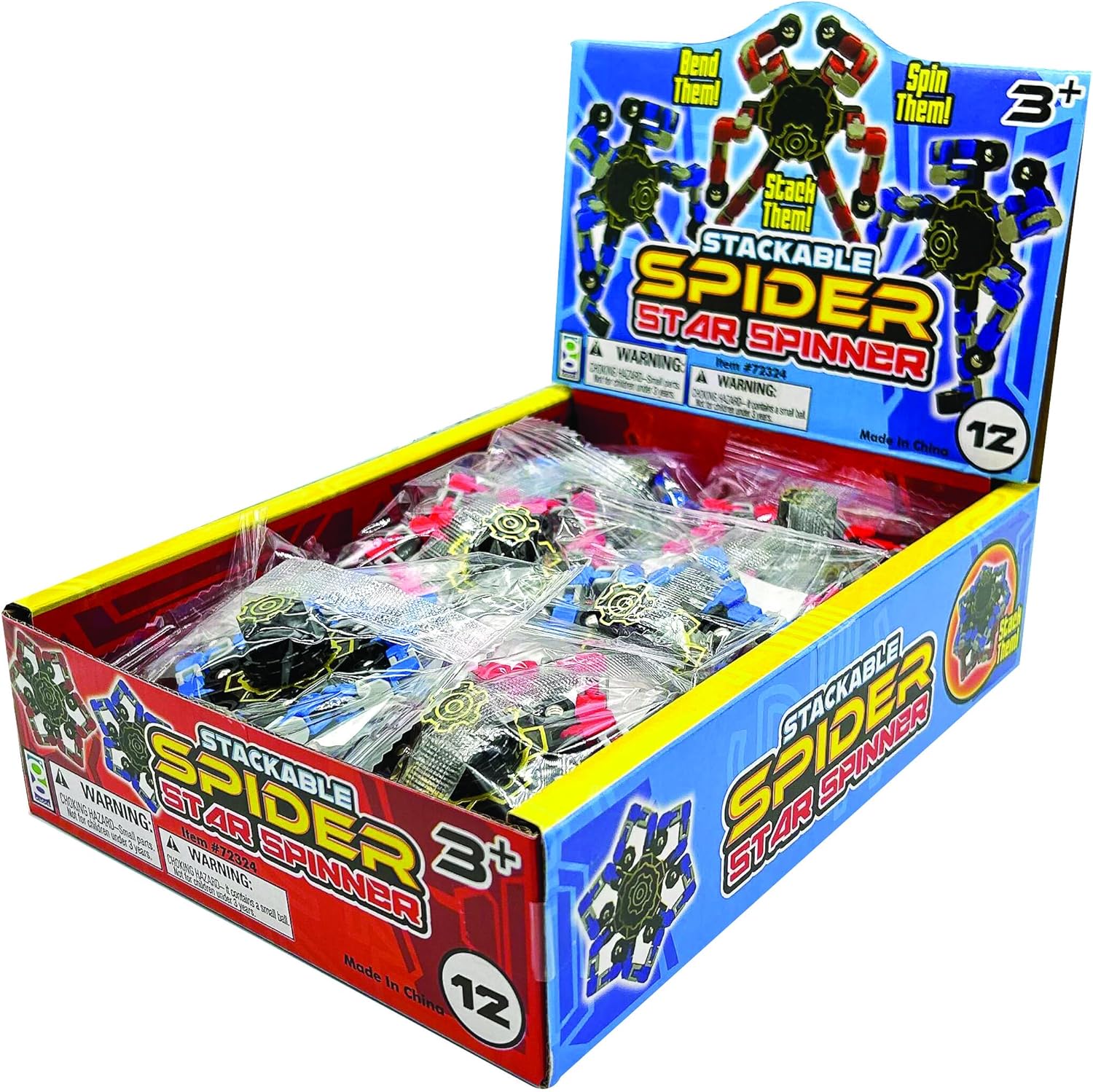 Raymond Geddes Stackable Spider Star Spinner Fidget Toy (12 Pack) - Calming Transformable Fidget Spinner – Unique Fidgets