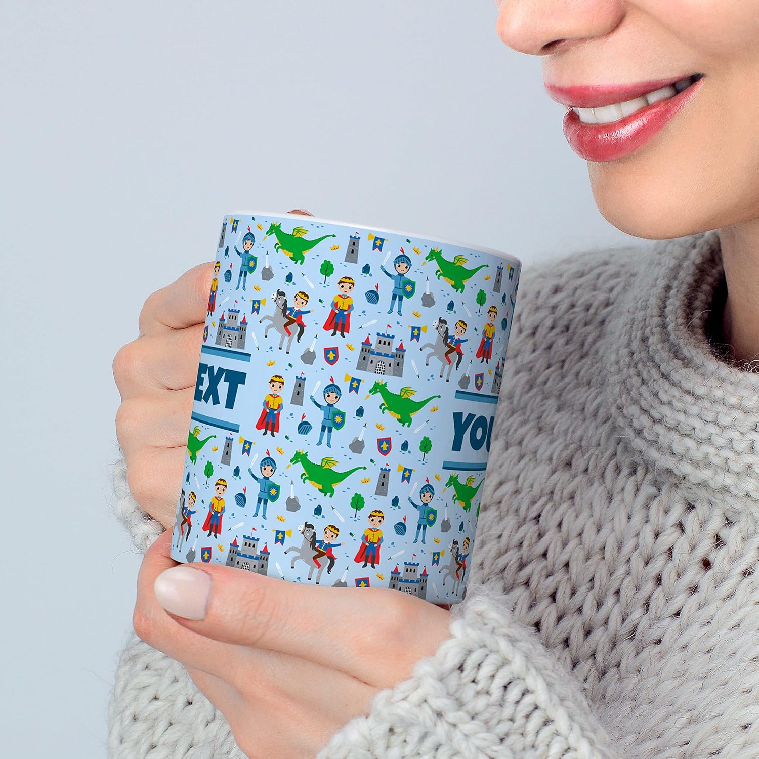 Personalized Mug for Kids - Princes - Custom Name/Text, Ceramic Hot Chocolate/Cocoa/Coffee Cup for Boys, Birthday/Christmas/Holiday Gift - 15 oz, Red Handle