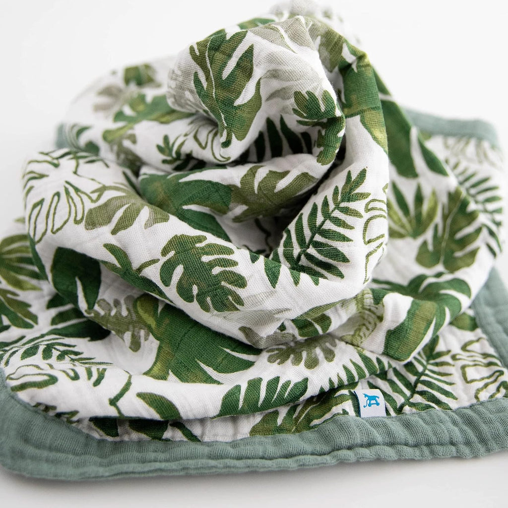 Little Unicorn Newborn Receiving Quilt | Ultra- Soft, Multi-Layered Muslin Fabric | Gift for Newborns & on-The-go (Tropical Leaf)