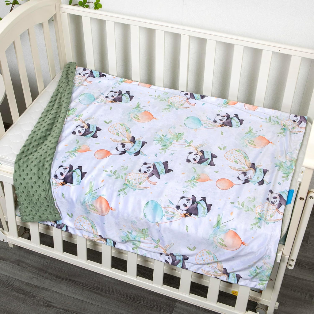 Baby Blanket for Boys Girls Soft Minky with Double Layer Dotted Backing, Cartoon Printed 30 x 40 Inch Toddler Blanket (Panda)