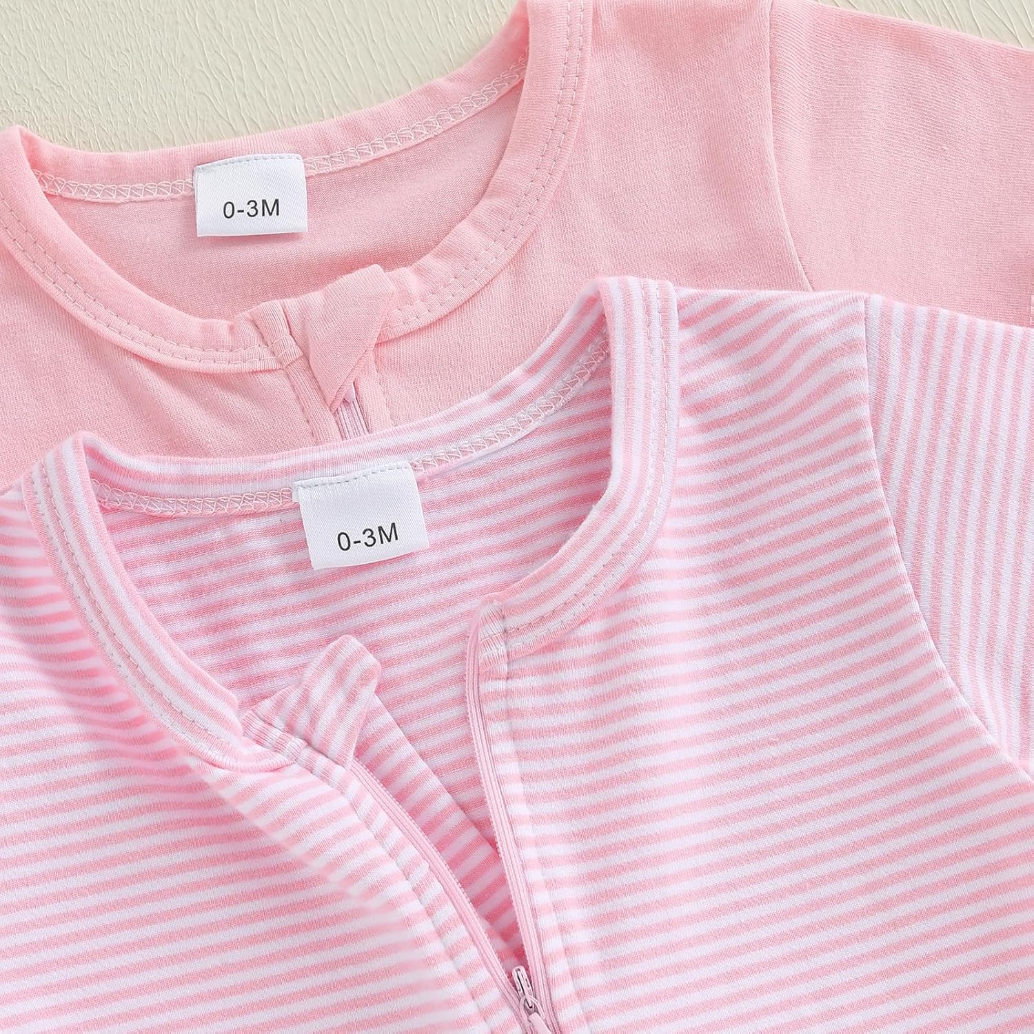 Merqwadd Baby Boy Girl 2 Pack Romper Short Sleeve Zipper Jumpsuit Plain Summer Clothes