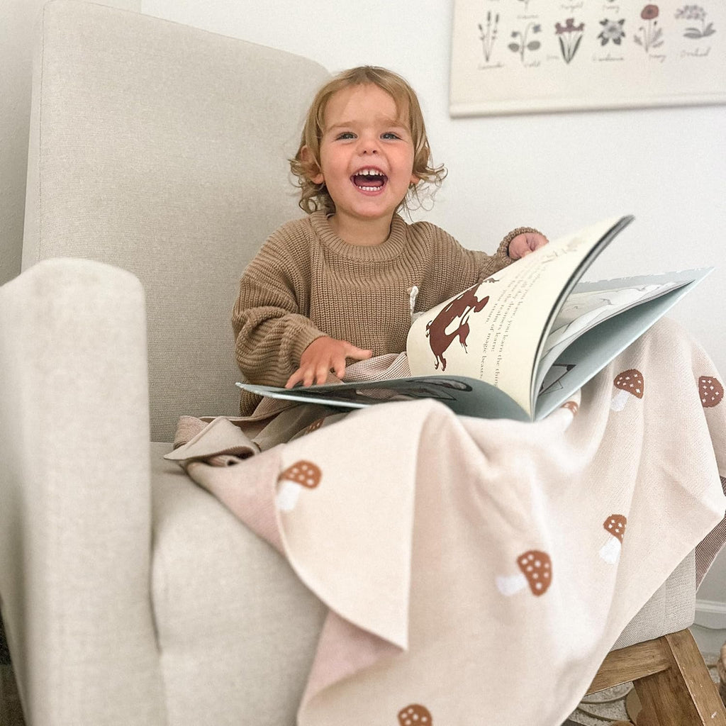 Unisex Baby Swaddle Blanket 100% Cotton Buttery Soft Cozy Receiving Swaddle Crib Stroller Blanket for Shower Gift Registry for Newborns, Infants, Toddlers (Mushroom - Cream)