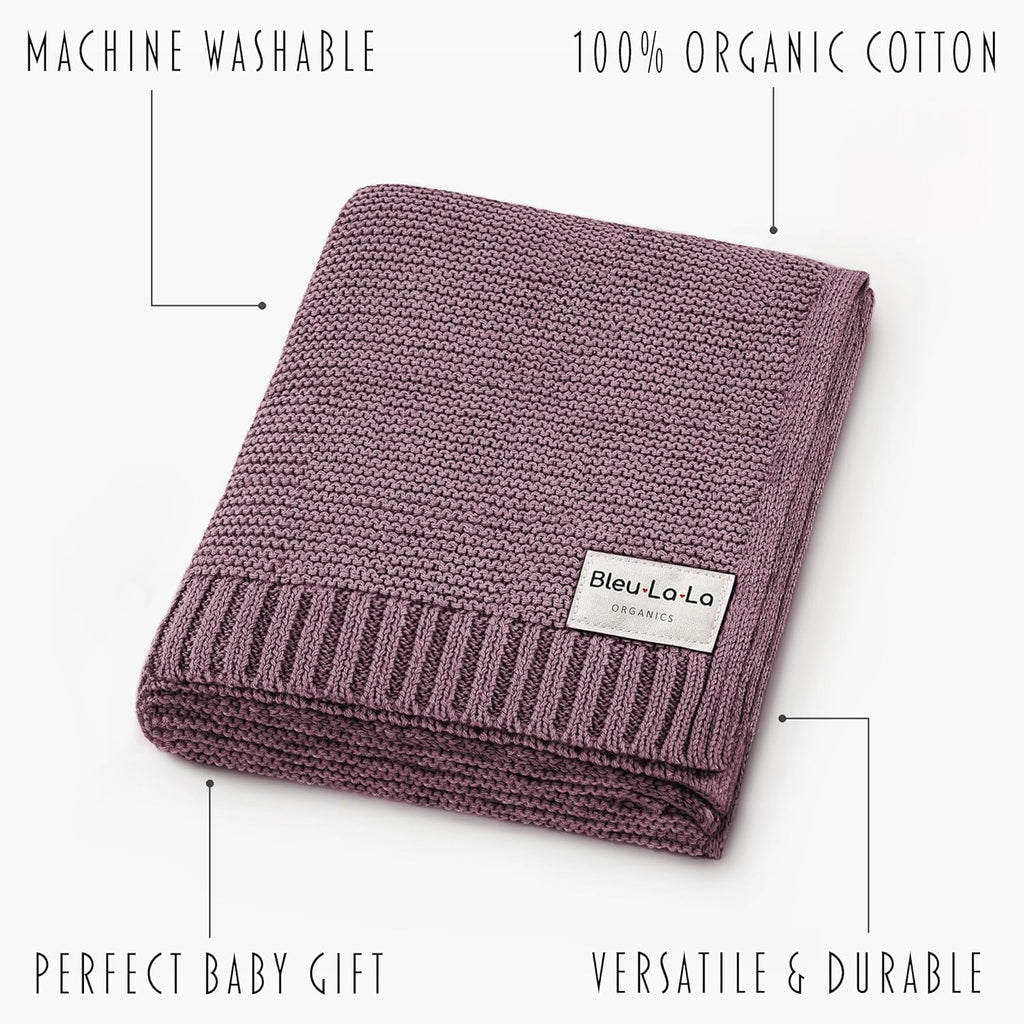 Heritage Knit Organic Cotton Receiving Swaddle Blanket for Girls - 100% Luxury Organic Cotton Knit Warm Cozy Crib Quilt Swaddle Blanket for Newborns Infants Babies & Toddlers (0-2Yrs - Sugar Plum)