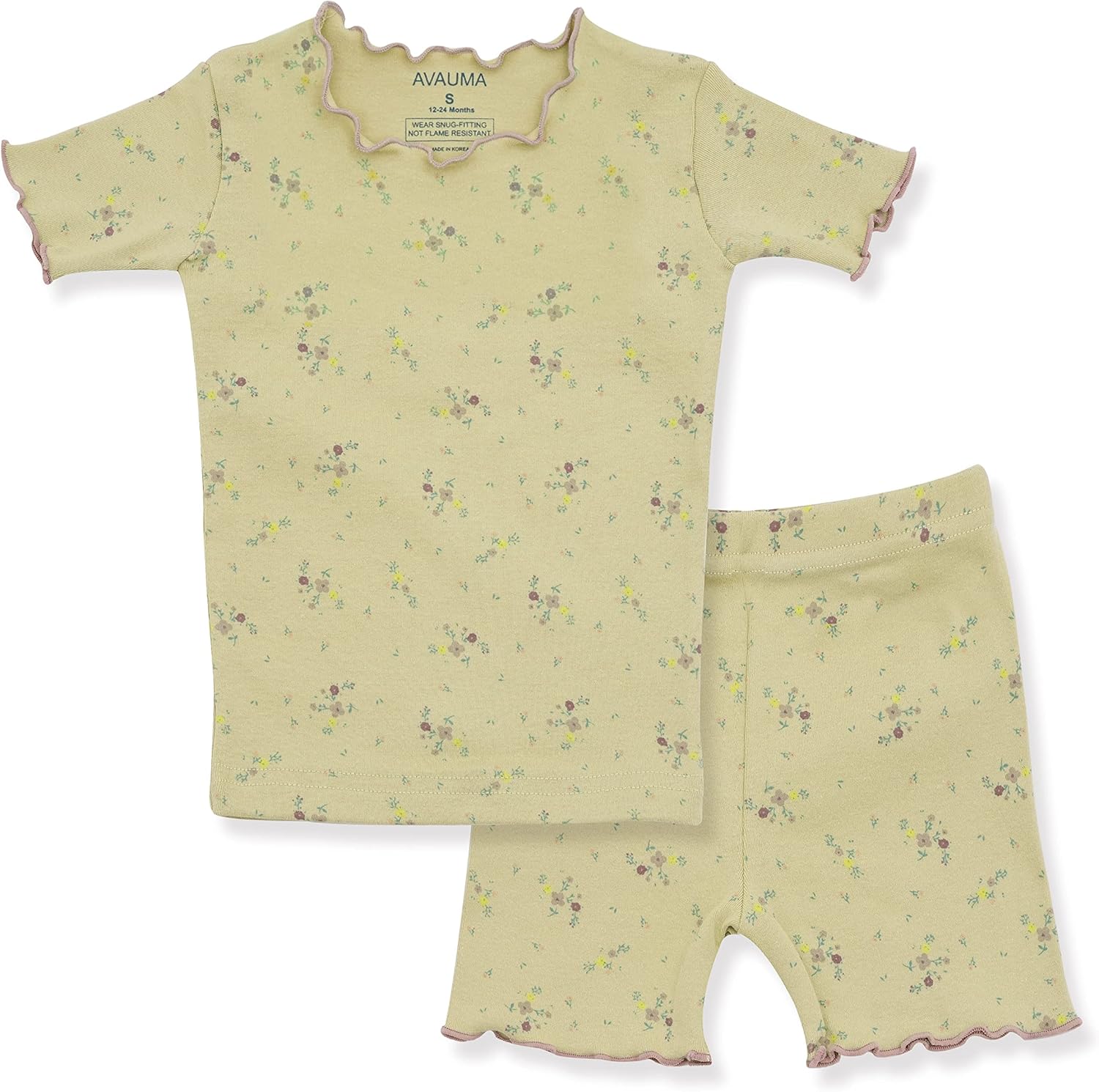 AVAUMA Baby Boy Girl Pajama Set 6M-7T Kids Cute Toddler Snug fit Flower Pattern Design Pjs Cotton Sleepwear Ruffled Shirring