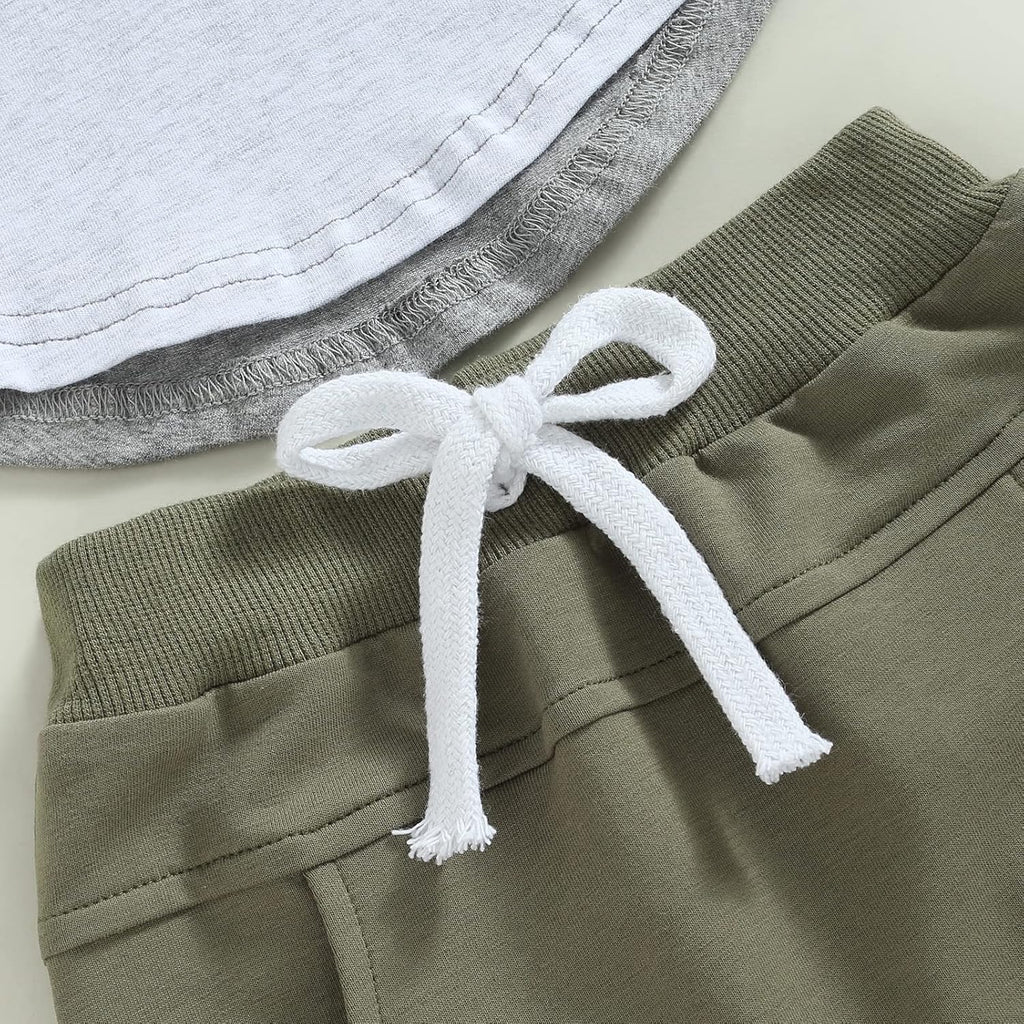 fhutpw Baby Toddler Boy Clothes Summer Outfits 6 12 18 24 Months Patchwork Short Sleeve T Shirt & Shorts Sets with Pockets