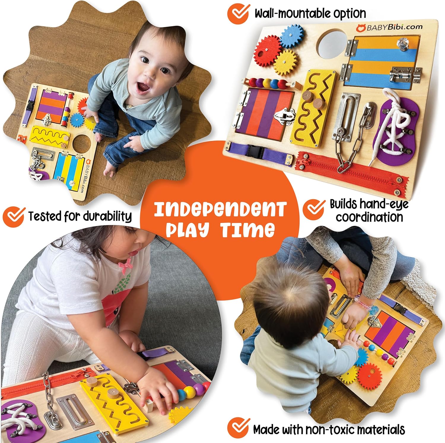 Montessori Busy Board for Toddlers - Safe, Durable Sensory Activity Board with Locks, Shoelaces & More - Perfect Educational Toy Built for Growth & Travel - 36 Months & Up - Color Edition