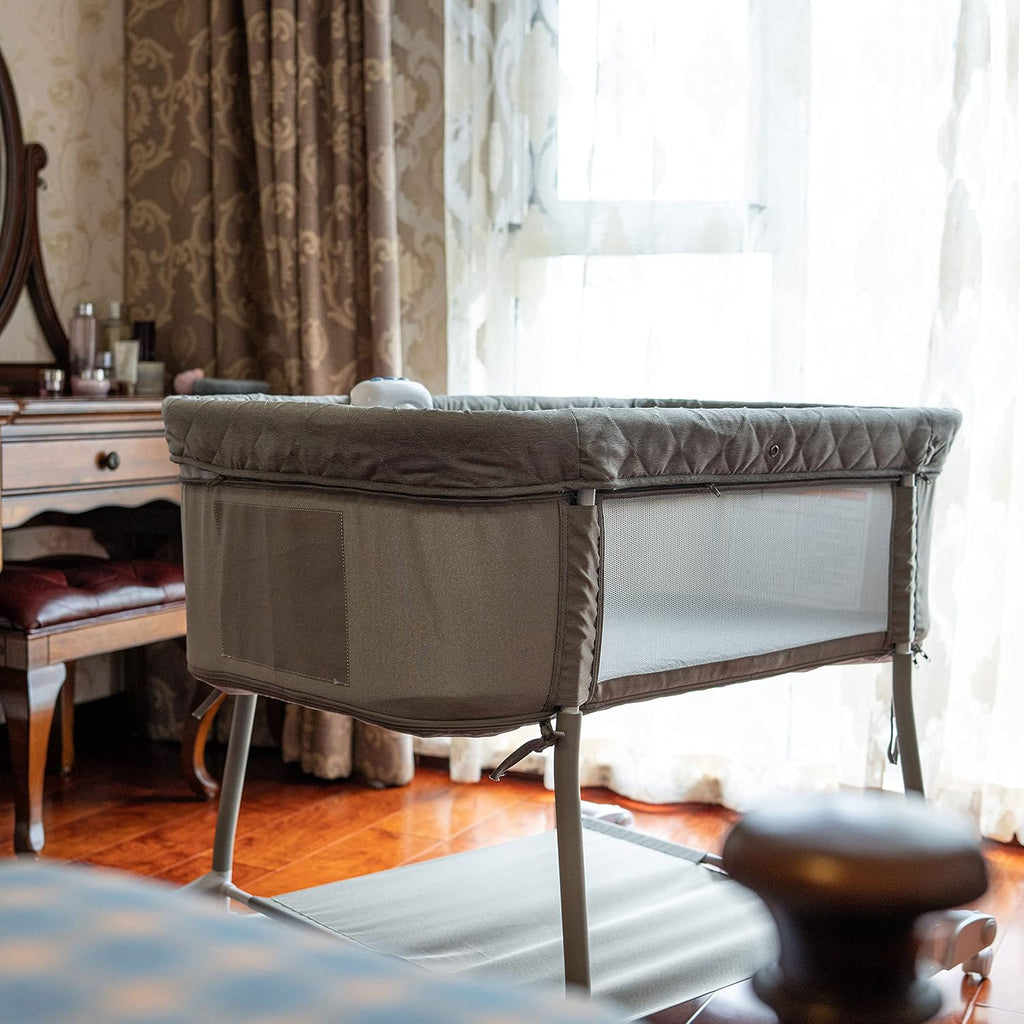 Newborn Portable Bassinet on Wheels for Baby 3 in 1 Bedside Sleeper Rocking Crib Playard with Breathable Mesh Cover Detachable Mosquito Net and Music Box Multi Mode(Light Grey)