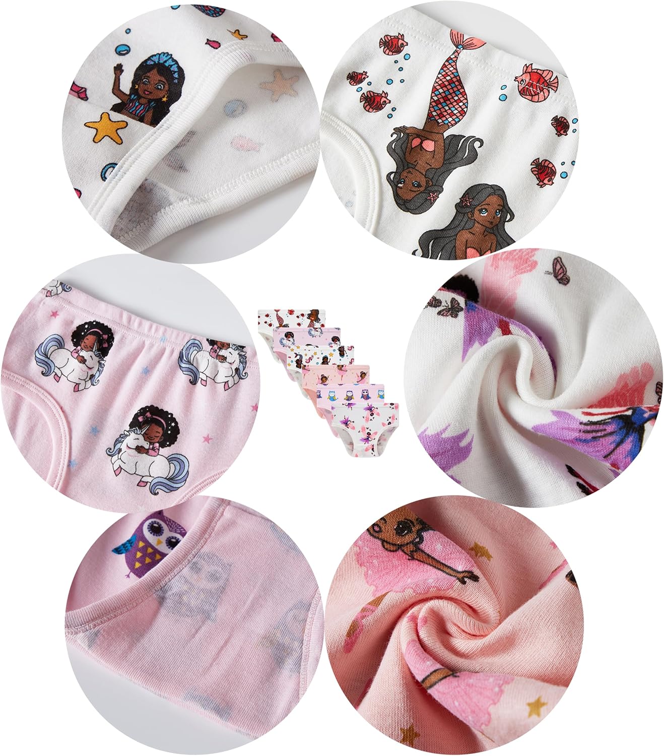 Cadidi Dinos Little Girls' Soft Cotton Underwear Kids Cool Breathable Comfort Panty Briefs Toddler Undies(Pack of 6)