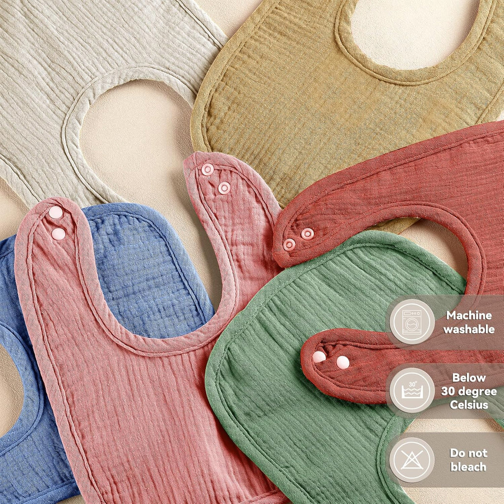 Muslin Baby Bibs for Unisex Boys Girls, Cotton Drool Bibs, Adjustable Newborn Bibs for Drooling and Teething