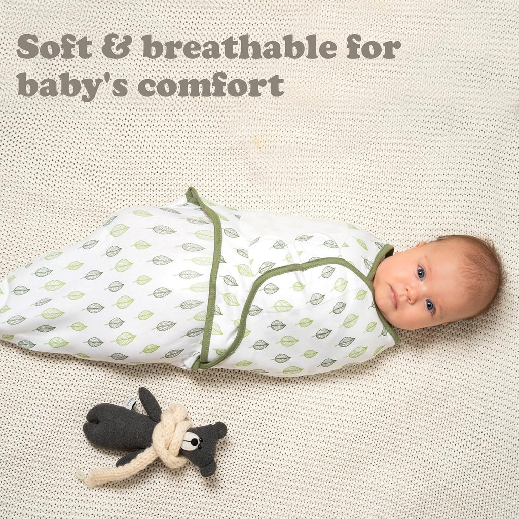 Bublo Baby Swaddles for Newborns – 3-Pack Infant Swaddles 0-3 Months – Adjustable Swaddle Sleep Sack – Soft Organic Cotton Baby Wrap for Safe & Cozy Sleep (Green Leaf)