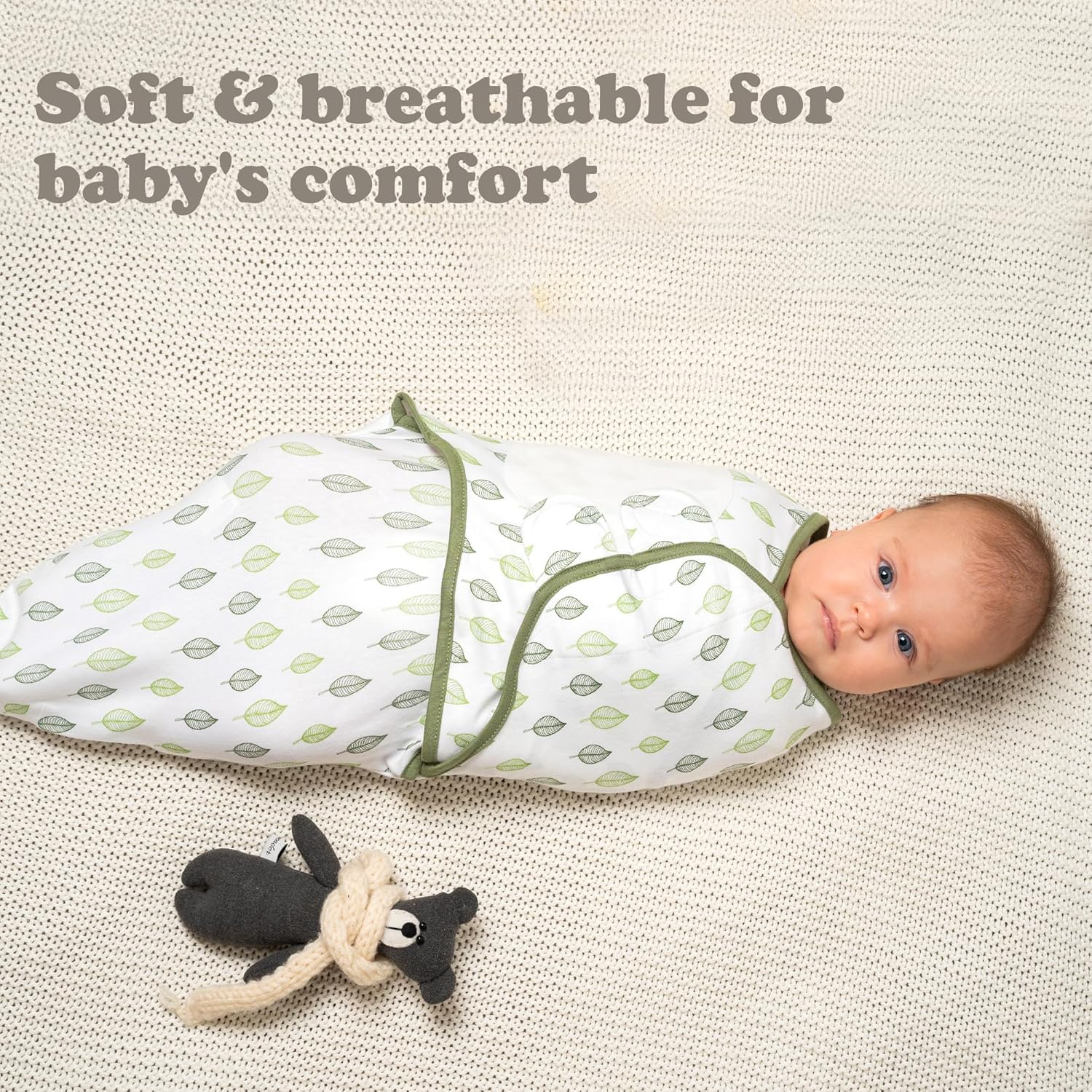 Bublo Baby Swaddles for Newborns – 3-Pack Infant Swaddles 0-3 Months – Adjustable Swaddle Sleep Sack – Soft Organic Cotton Baby Wrap for Safe & Cozy Sleep (Green Leaf)