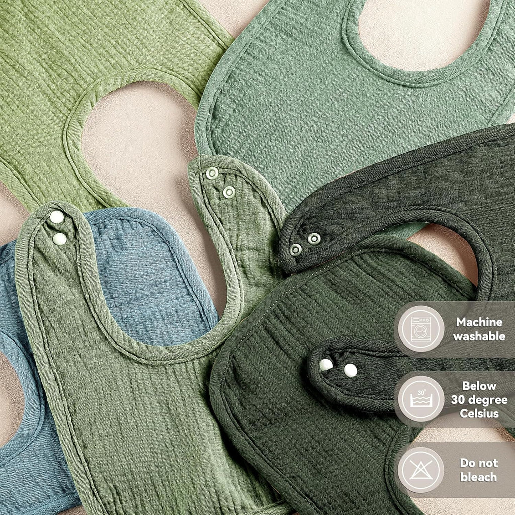 Muslin Baby Bibs for Unisex Boys Girls, Cotton Drool Bibs, Adjustable Newborn Bibs for Drooling and Teething