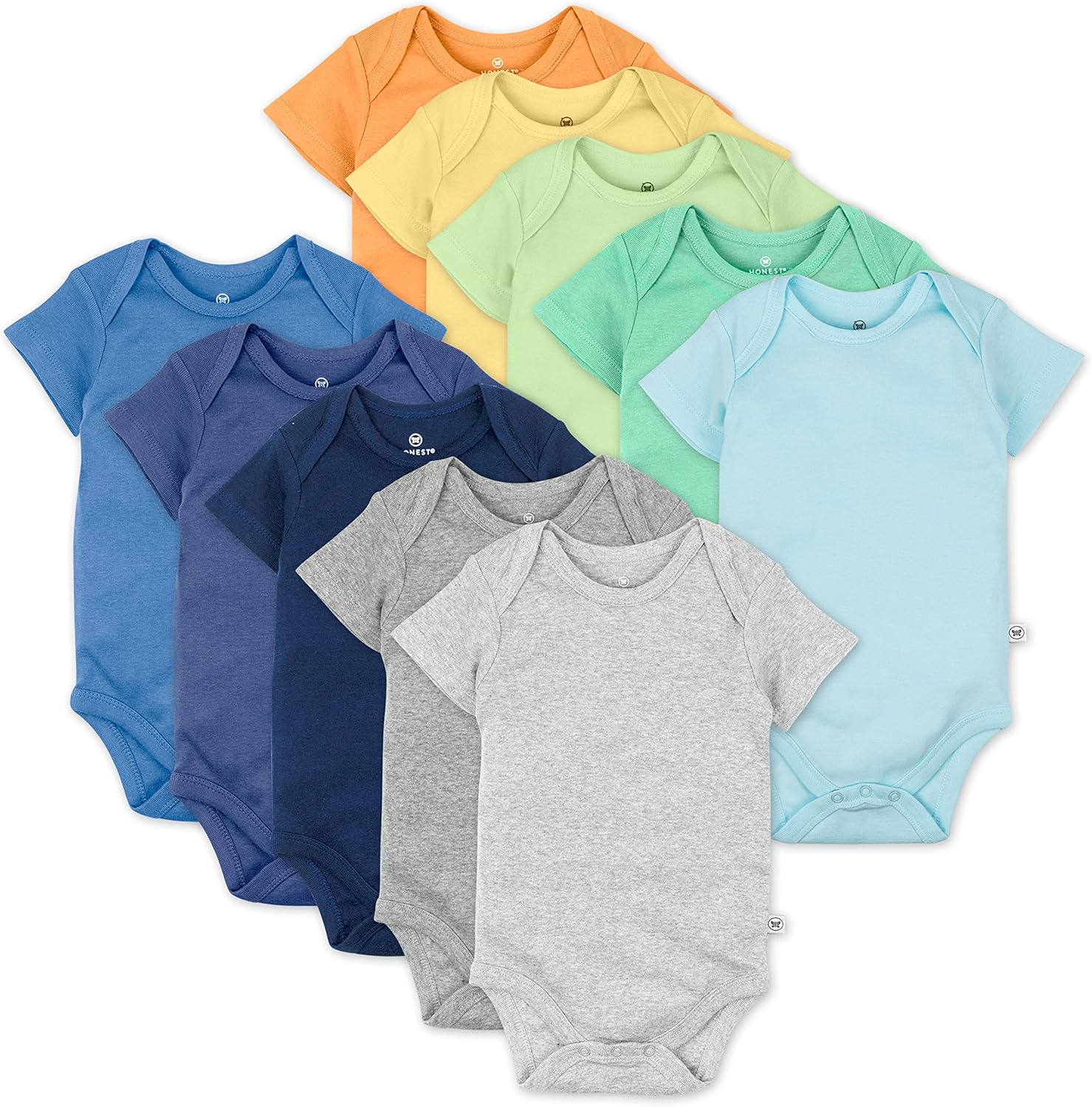 HonestBaby unisex-baby 10-pack Short Sleeve Bodysuits One-piece 100% Organic Cotton for Infant Baby Boys, Girls