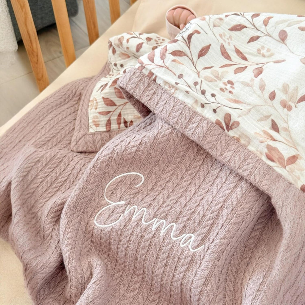 Personalized Baby Blanket with Name – Handmade 100% Organic Cotton Newborn Gift | Custom Knit Blanket for Boys, Girls, Kids & Baby Showers