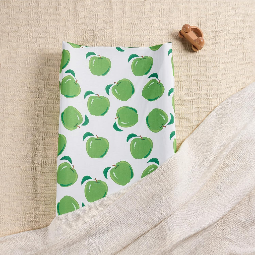 TILLYOU Baby Changing Pad Cover, Changing Table Cover for Girls Boys, Ultra Soft Breathable, 2 Pack Green Apple & Fruit Green