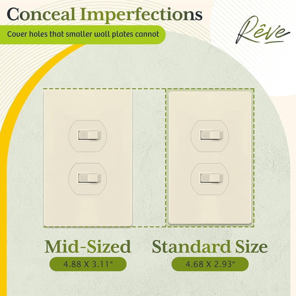 TG Mid-Size Screwless Duplex Wall Plate, Child Safe Receptacle Outlet Cover, Medium Size 1-Gang 4.88" H x 3.11" L, Polycarbonate Thermoplastic, UL Listed, SP-MS1-LA, Light Almond (1 Pack)
