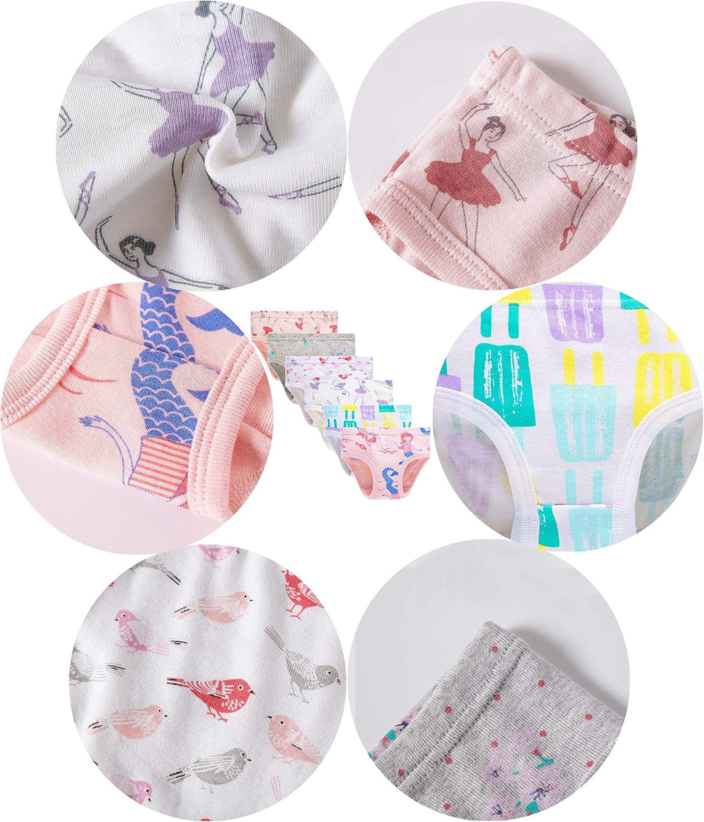 Cadidi Dinos Little Girls' Soft Cotton Underwear Kids Cool Breathable Comfort Panty Briefs Toddler Undies(Pack of 6)