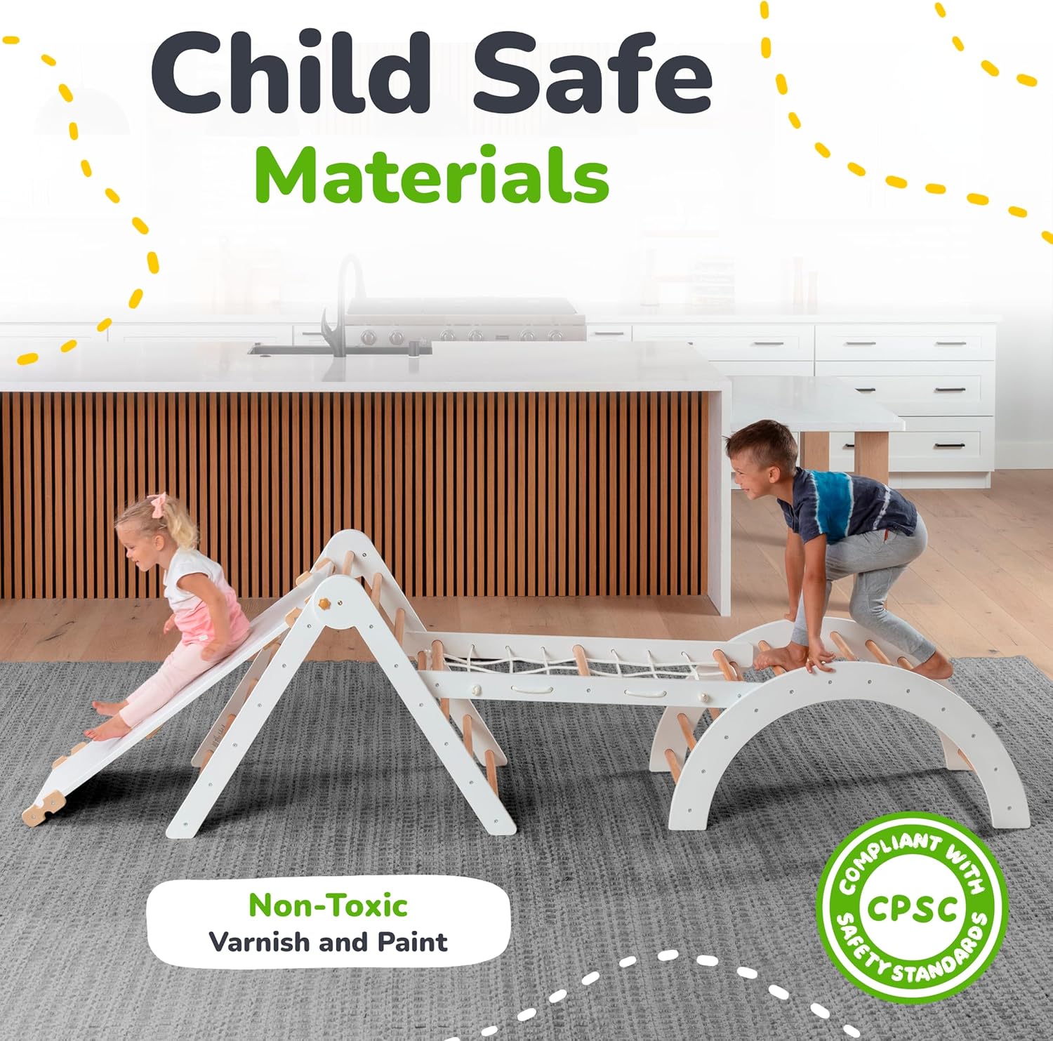 6-in-1 Pikler Triangle Climbing Set - Climbing Toys for Toddlers - Montessori Climbing Set - Indoor Wooden Play Gym for 2-6-Year-Olds - White