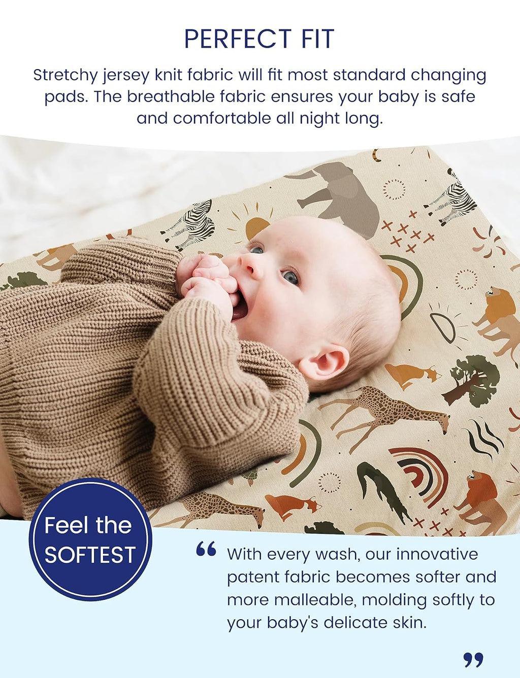 TotAha Premium Stretchy Jungle Animal Changing Pad Covers, Hypoallergenic Changing Table Cover, Silky Comfort, Buttery Soft, Calming Effect, All-Season Jersey-Knit 5'' Deep Pocket