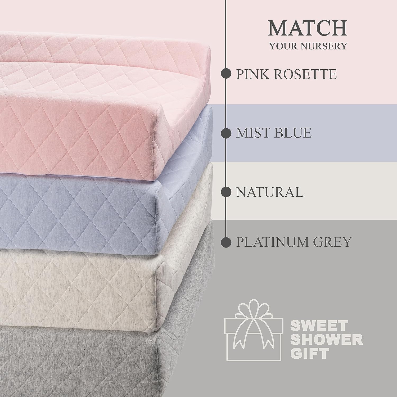 Organic Cotton Contoured Baby Changing Pad w/Waterproof Foam Mattress, Includes Soft, Removable & Washable Cover, Safety Strap, Non-Slip Bottom, Topper for Standard Size Infant Diaper Table & Dresser