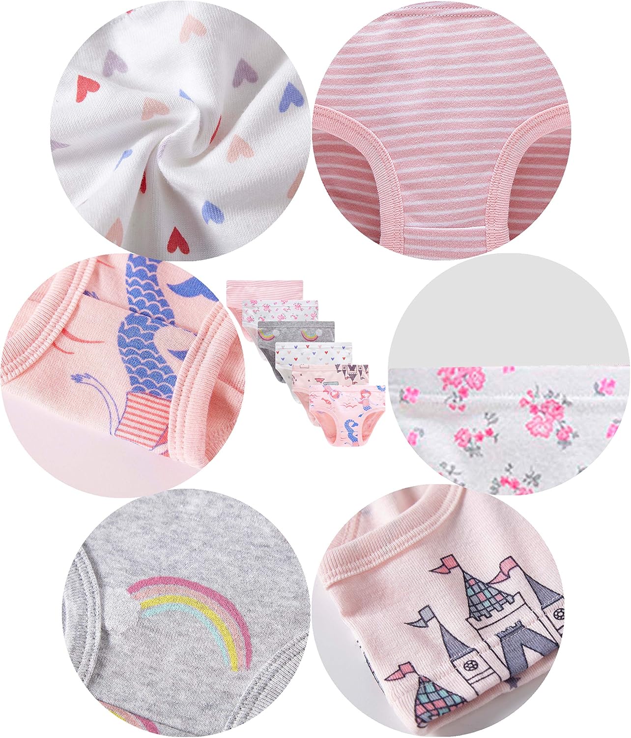 Cadidi Dinos Little Girls' Soft Cotton Underwear Kids Cool Breathable Comfort Panty Briefs Toddler Undies(Pack of 6)